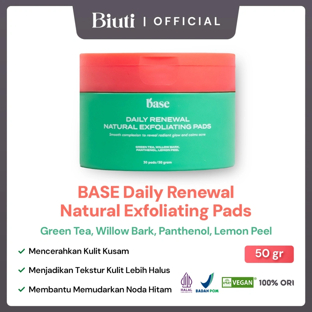 BASE Daily Renewal Natural Exfoliating Pads Mengangkat Kotoran & Sel Kulit Mati Tanpa Perih [BPOM]