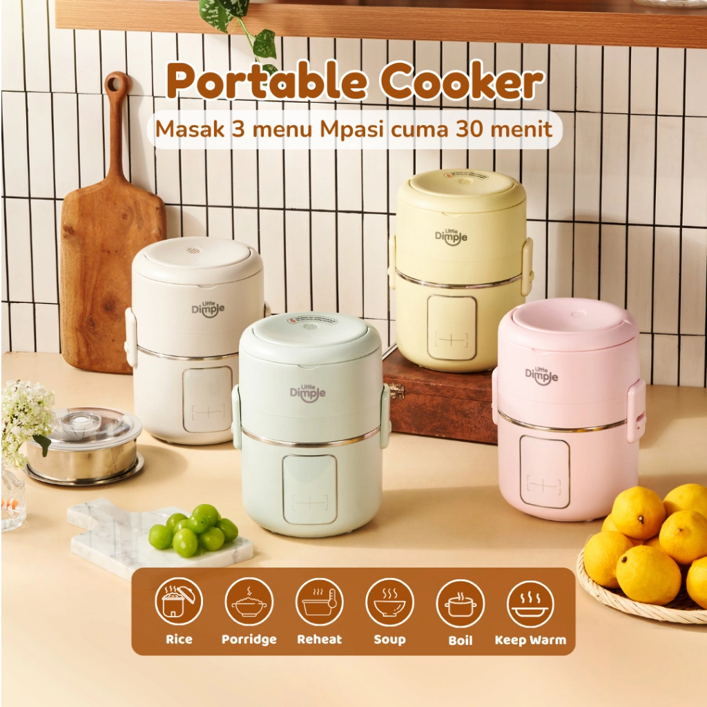 [Official Store] Little Dimple Portable Cooker Mpasi 6in1 -Rice Cooker Mini Masak 3 Menu Sekaligus - Alat Masak Bayi Stainless SUS304 2L – Sehat Anti Karat