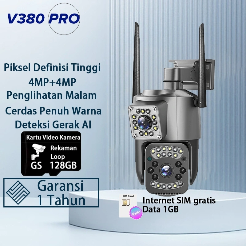 V380 Pro CCTV WiFi 4K 8MP 4G SIM Kamera PTZ IP66 Tahan Air Outdoor Lensa Ganda di Luar Ruangan
