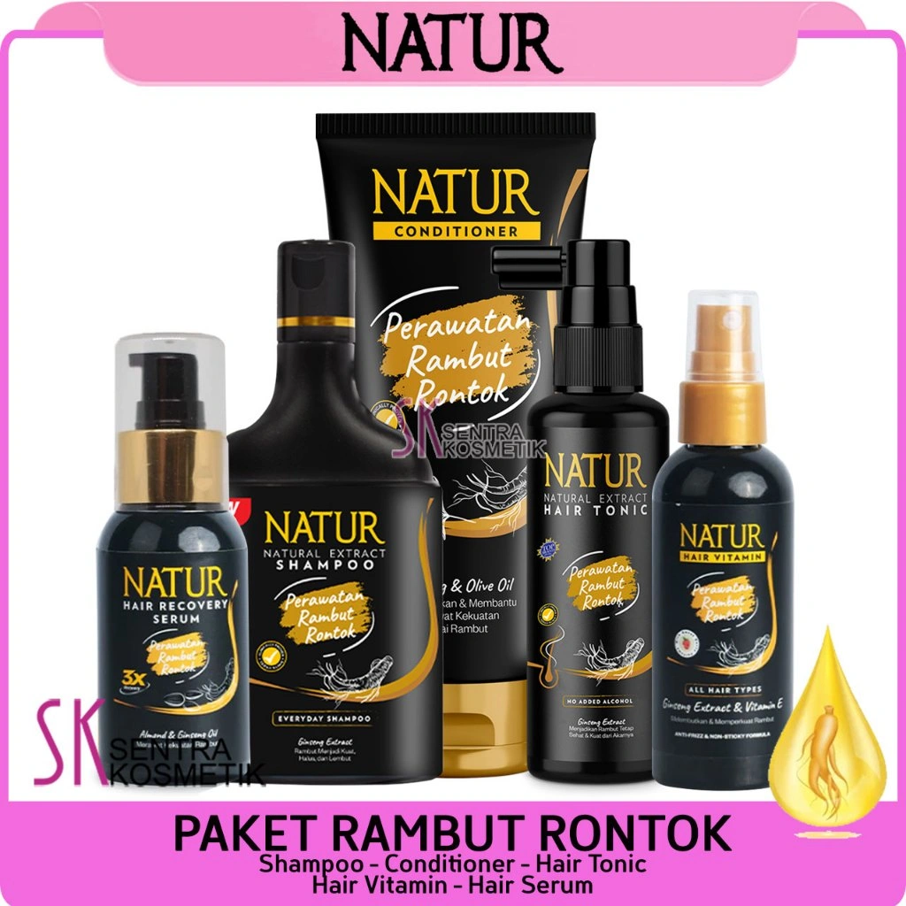 Paket Perawatan Rambut Rontok NATUR Hair Fall Treatment Ginseng 3in1