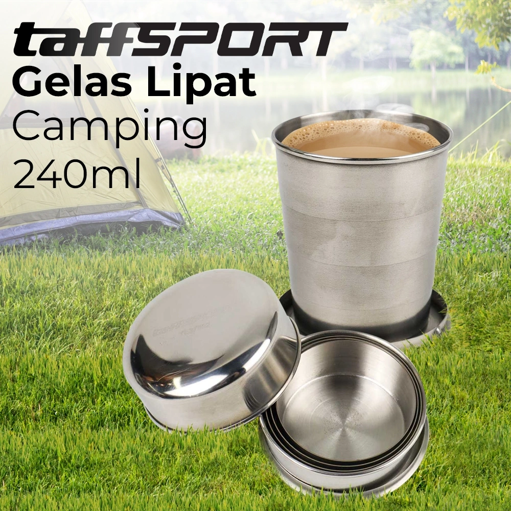TaffSPORT Gelas Lipat Stainless Steel Foldable Cup Carabiner Gantungan Kunci Gelas Lipat