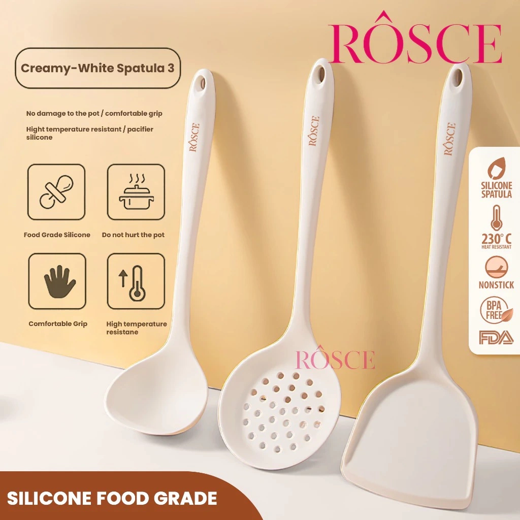 ROSCE Spatula Set Silikon 3IN1 sutil full silicone anti lepas anti copot tahan lebih lama Food Grade