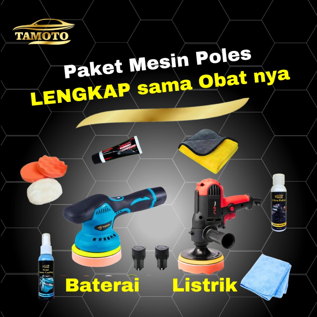 Alat mesin poles body mobil dan motor listrik dan baterai cordless portable paket lengkap baret