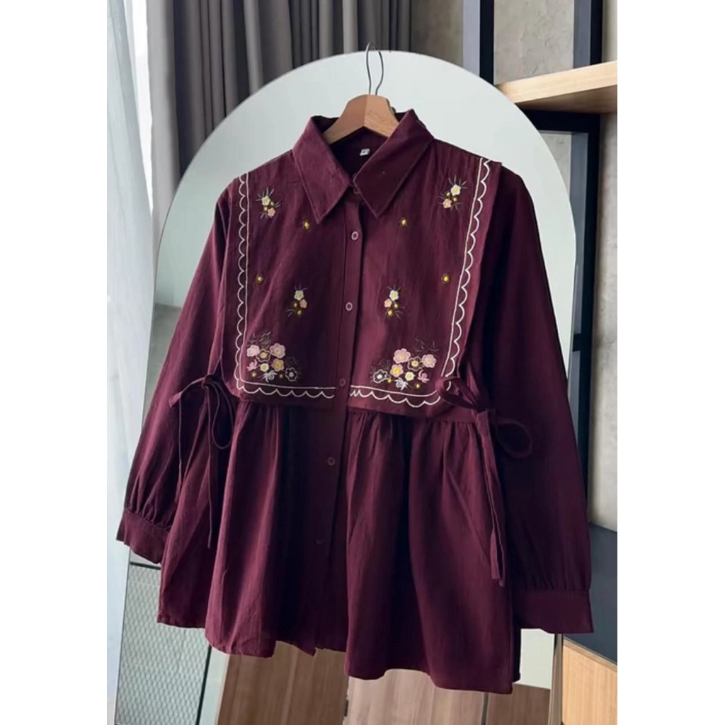 Narika Shirt | Kemeja Vest Ikat Bordir Linen Premium Atasan Wanita Panjang