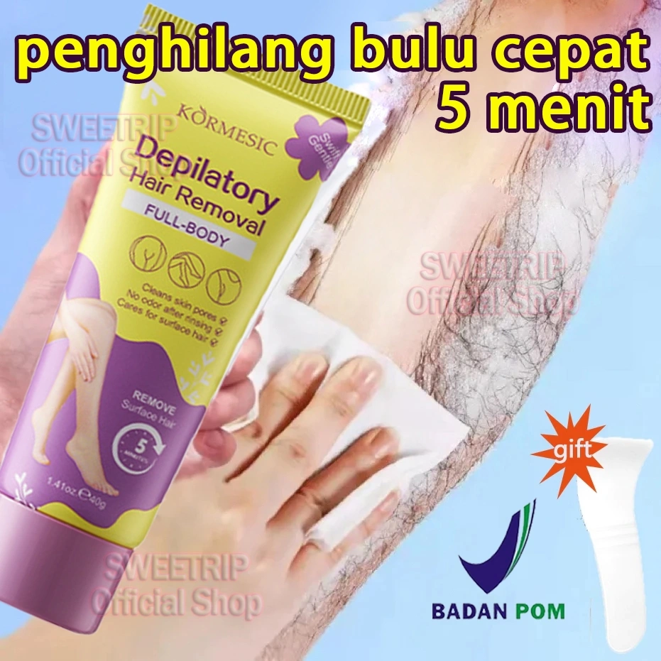 Depilatory hair removal cream Cepat 40g  BPOM Perontok Bulu Penghilang Bulu Ketiak pembersih bulu hanya 5 menit Krim Penghilang Bulu Rambut Plant Formula safe &non-lrritating Penghilang Rambut Alami Penghilang Perontok Bulu Ketiak Miss V Bulu Kaki Tangan