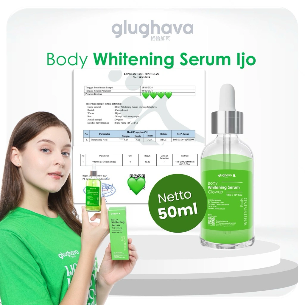 [ GLUGHAVA PUSAT ]- (Dpt 1 50ml) - Body Whitening Serum Glowup 50ml- 10% Niacianamide+ 3% Tranexamic Acid- Portulaca- Centella Asiatica- Lactic Acid