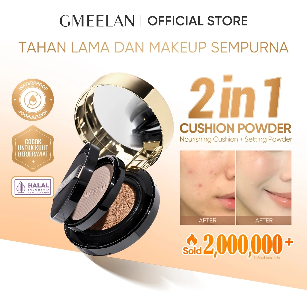GMEELAN 2 IN 1 Perfcet Cover Cushion Powder Foundation Black Truffle Zinc PCA Antioxidant Air Cushion 7g+10g Meratakan Warna Kulit Factial Make Up Oil-Control Waterproof High Coverage Flawless Foundation Long-lasting Concealer BB CC Cream BPOM