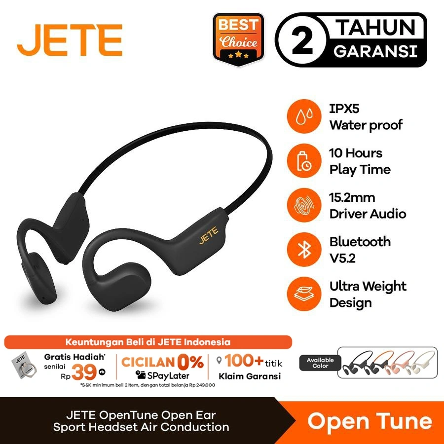 JETE Headset Opentune Running Open Ear Air Conduction IPX5 Wireless Earphone Bluetooth Earbuds For Olahraga Lari