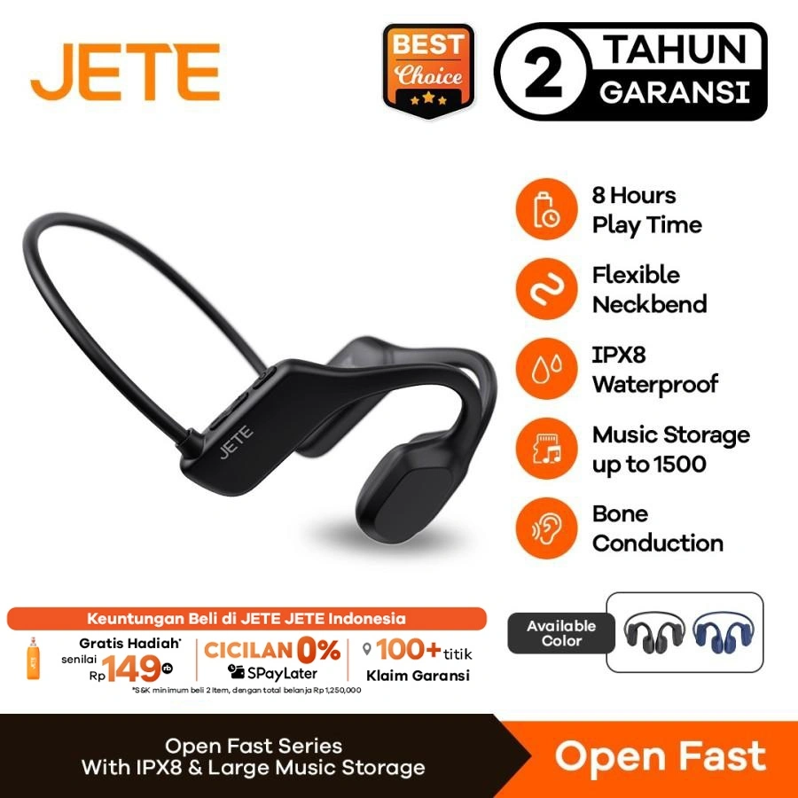 JETE Headset Open Fast Running Open Ear Bone Conduction IPX8 Wireless Earphone Sport Bluetooth Earbuds Olahraga Lari