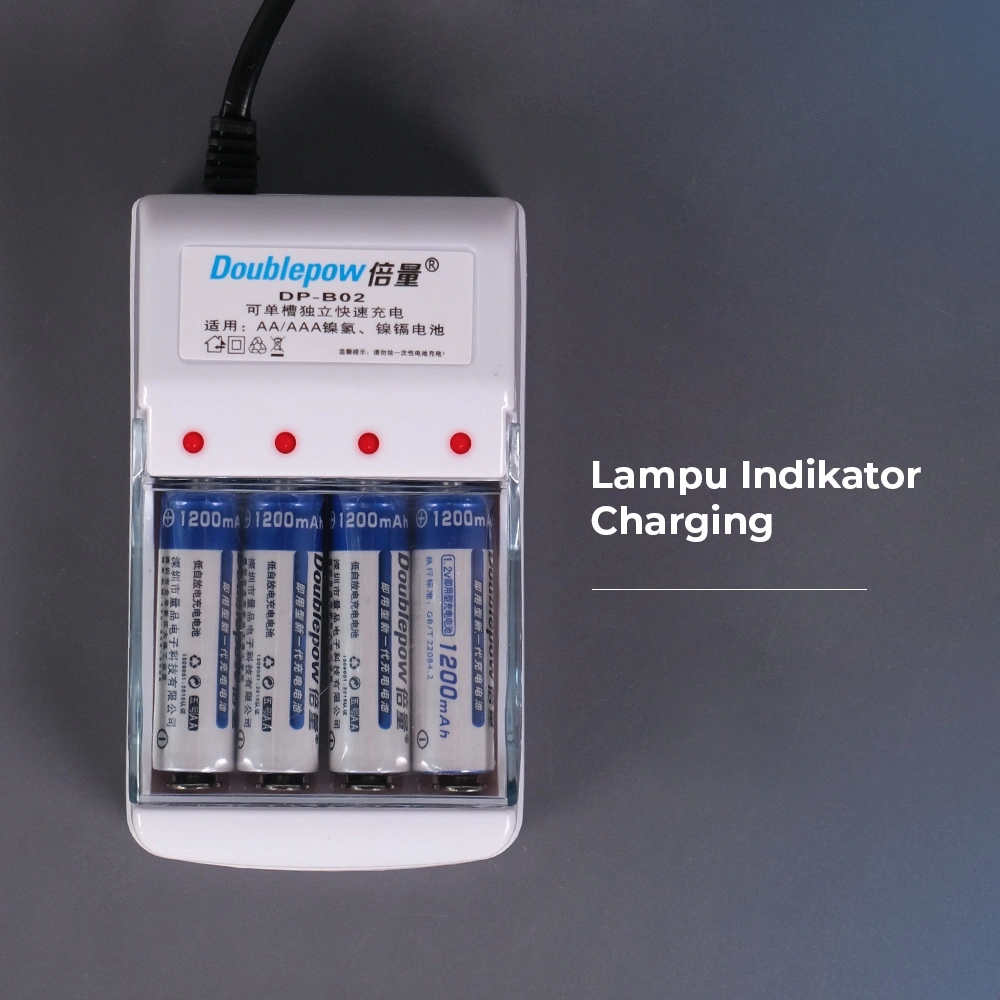 Doublepow Charger Baterai 4 Slot AA AAA Ni-MH Ni-CD with LED