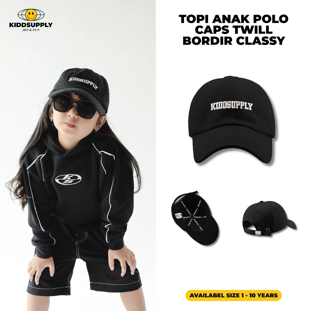 KiddSupply Topi Anak Polo Caps Twill Bordir Classy l Topi Anak-anak | Twill Cap Kids | KDCAP01