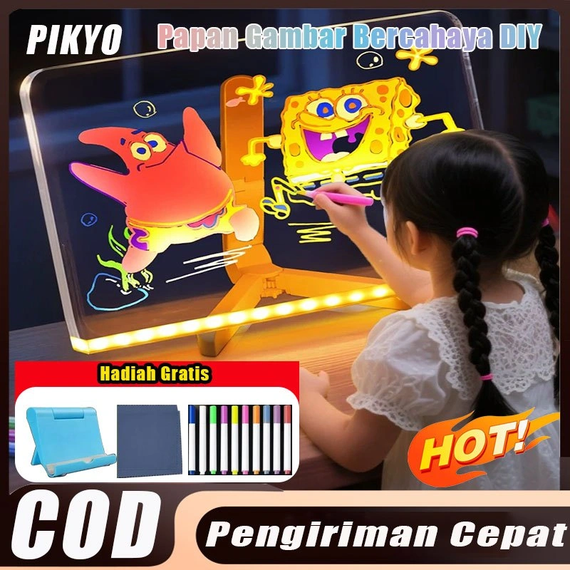 PIKYO Drawing Papan Lampu Stand Acrylic Planner LED /Mainan Anak Lampu Papan LED/Acrylic Message/Dapat dihapus