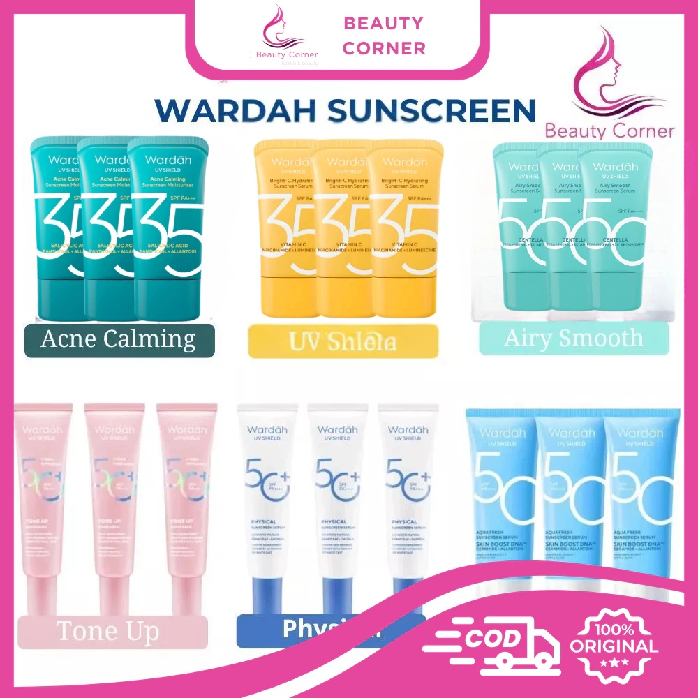 [TRIPLE PACK] Wardah UV Shield Sunscreen Gel SPF35/SPF 50 | Acne Calming | Essensial Gel | Airy Smooth | Tone Up | Physical | Aqua Fresh