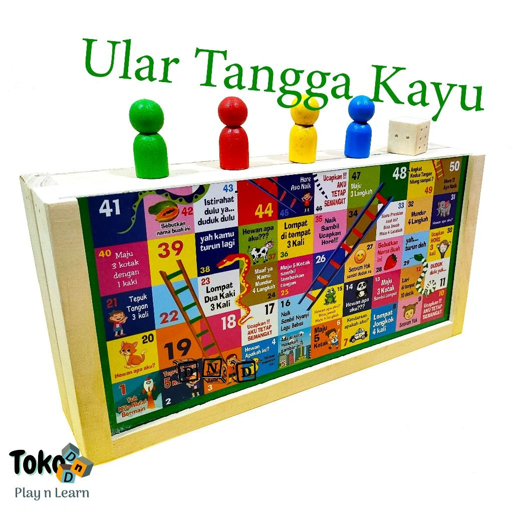 Mainan Edukasi Anak Keluarga Permainan Papan Kayu Ular Tangga Family Wooden Board Game Snake Ladder