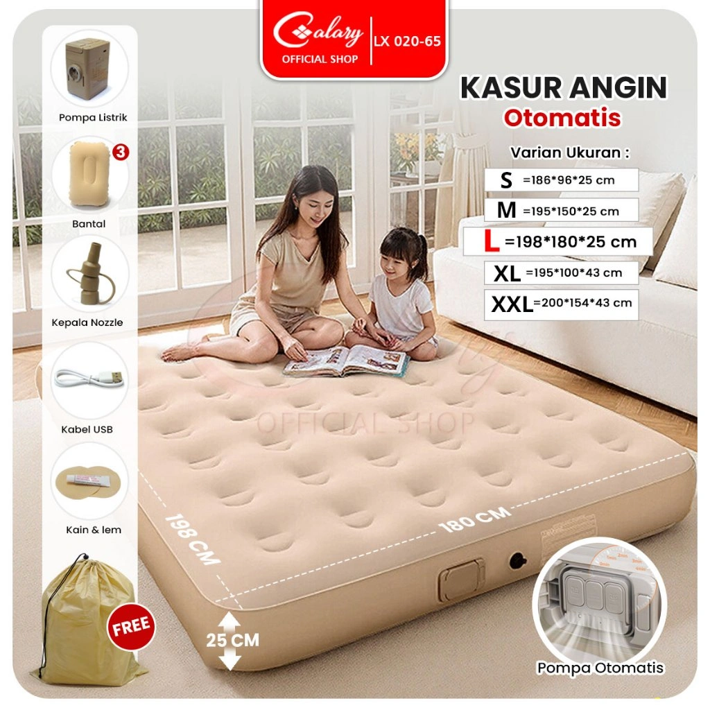 CALARY Kasur Angin Tiup  200x154x43cm Camping Rumahan Multifungsi Matras Kasur Pompa Outdoor Inflatable Bed 020-65
