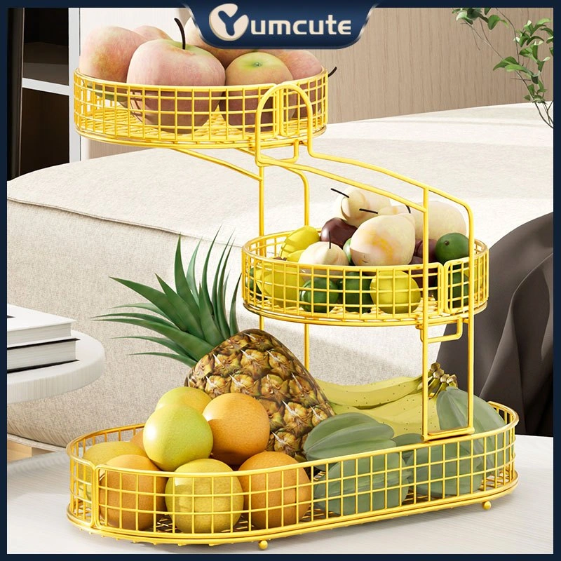 Dapur Ruang Tamu Multifungsi Rak Penyimpanan Sayuran Dan Buah 2 Tingkat Portabel Snack Tray Keranjang Buah