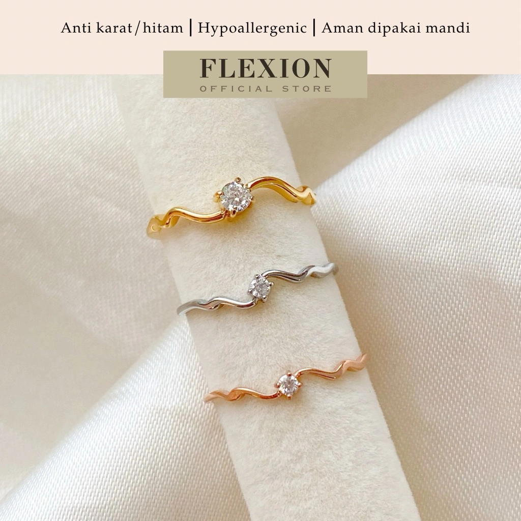 Flexion - Cincin Luminere Titanium Anti Karat/Hitam/Luntur - Free Ring Adjuster - Aksesoris dan Perhiasan Fashion Korea Aesthetic Classy - Stainless Steel 316L - 18K Gold Plated