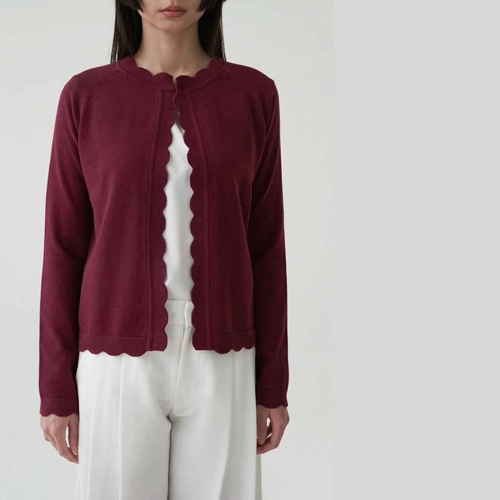 InKano Cassia - Outer knit wanita lengan panjang dengan scallop hemming outerwear rajut wanita