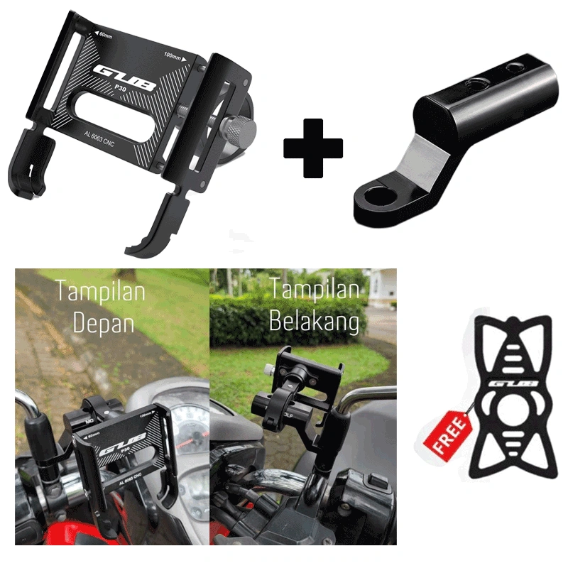 HOLDER GUB P30 + BREKET/Phone Holder Hp Sepeda Motor GUB Alumunium Alloy Tempat Hp Dudukan Hp Sepeda Motor Gub