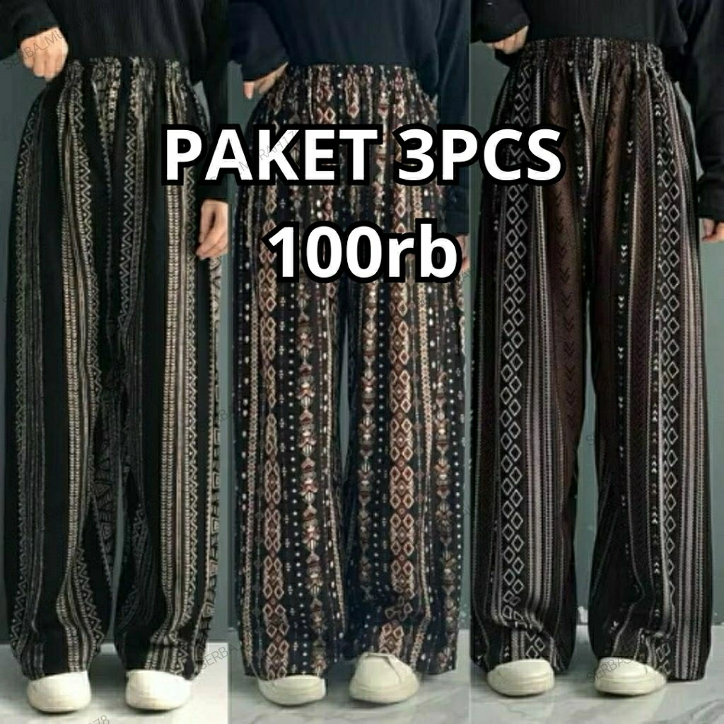 Paket Hemat 3 Pcs Celana Kulot Rayon Viscose Premium - Kulot Rayon Mommy Model Terbaru