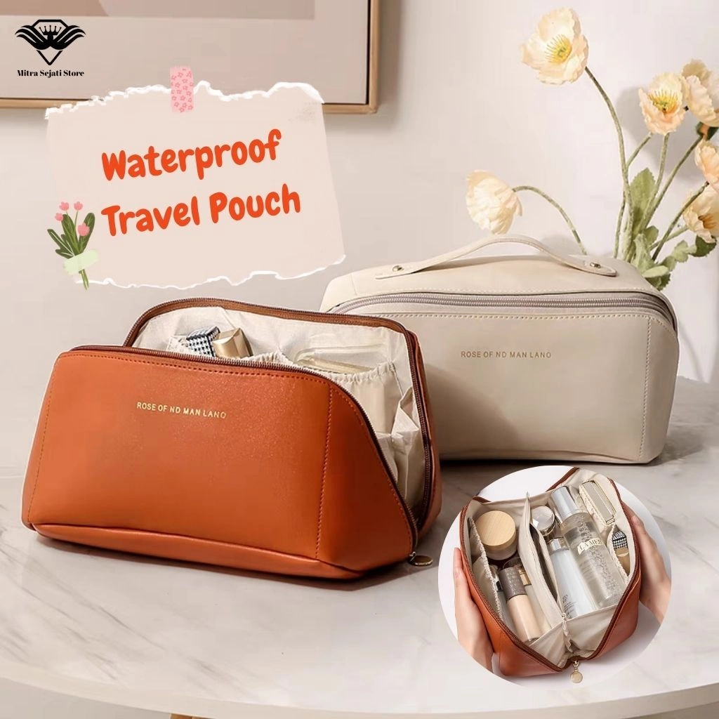 Tas Make Up Kulit PU dan Waterproof Travel Pouch Wanita High Quality Uk 23x13x13cm - TAA