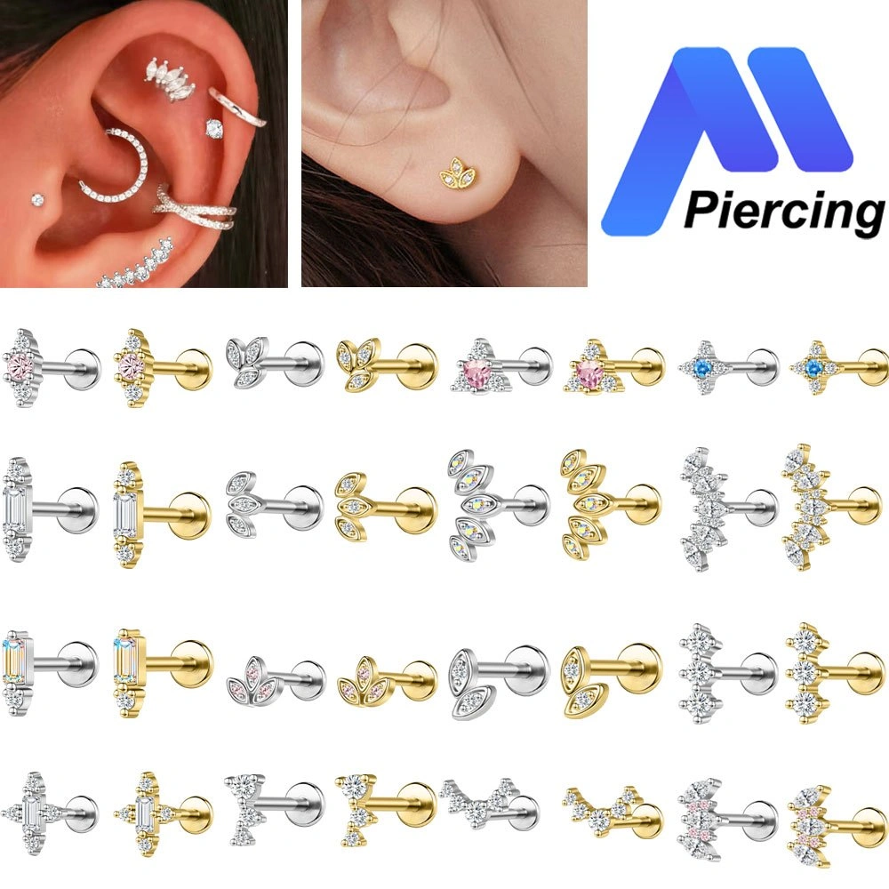 1 Buah Stainless Steel Perhiasan Tindik Labret 16G Helix Tragus Piercing Crystal Anting Tindik Conch Anting Piercing