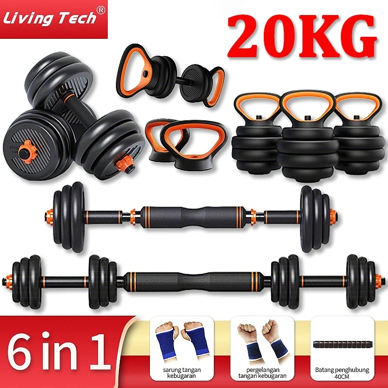 LiVing 6 in 1 set Dumbbell yang dapat disesuaikan 20KG  40KG Dumbell / barbel/ Kettlebell / Dumbel / Paket Latihan Push-Up