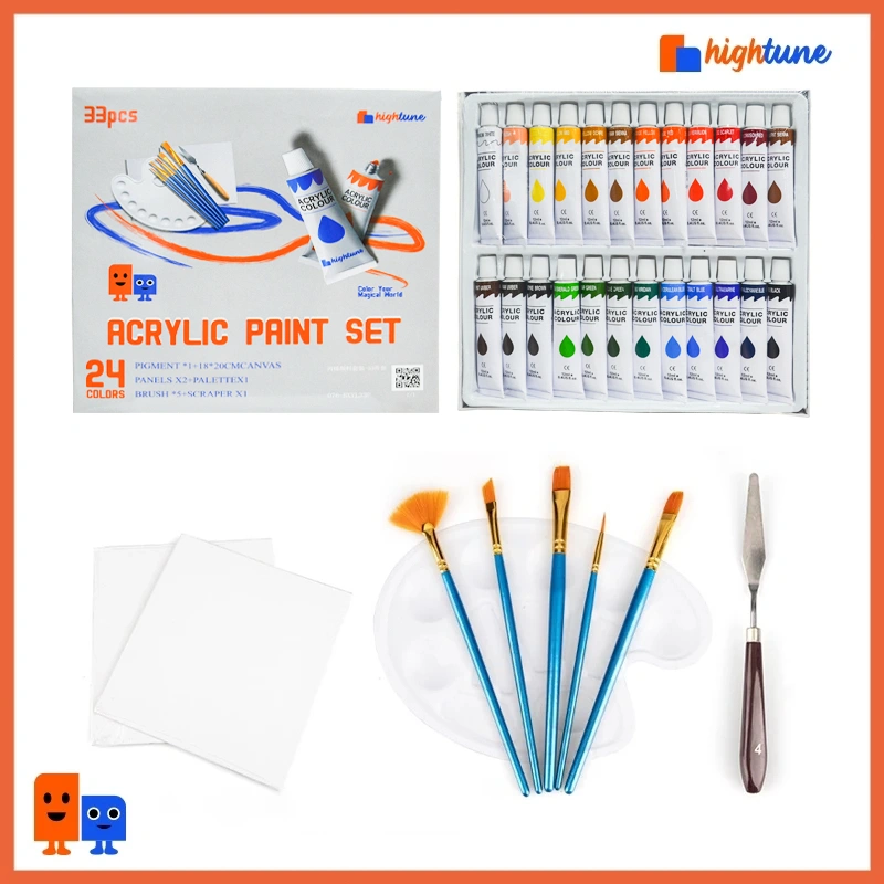 Hightune Acrylic Paint Set Cat Akrilik Set 12/24 Warna 10ml/12ml Lukis Kanvas Acrylic Dasar/Primer