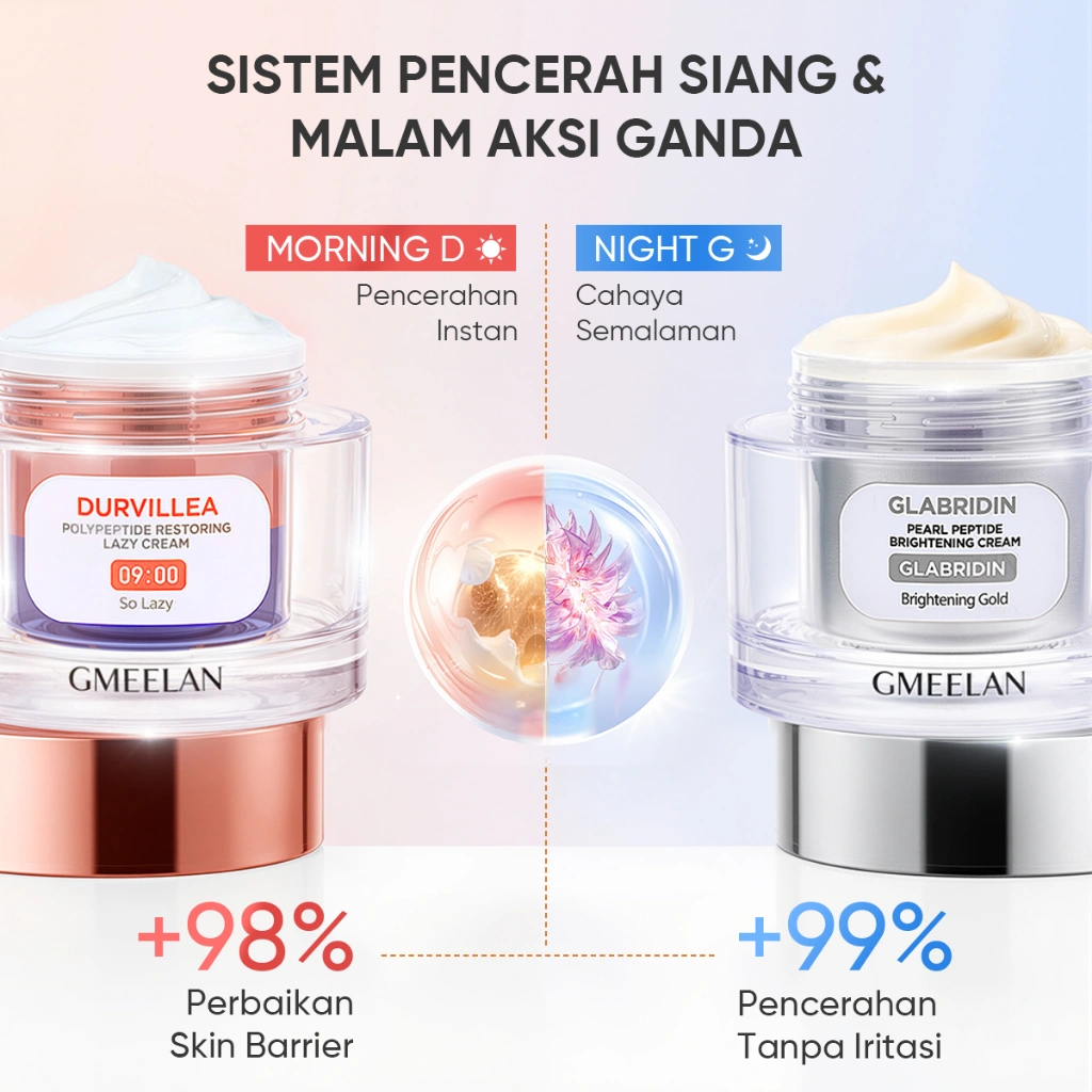 GMEELAN SET Mencerahkan Kulit Durvillea Polypeptide Pemulihan Krim Malas 30g + Glabridin Pearl Peptide Brightening Cream 30g Day Cream Night Cream Moisturizer Lazy Cream Skincare