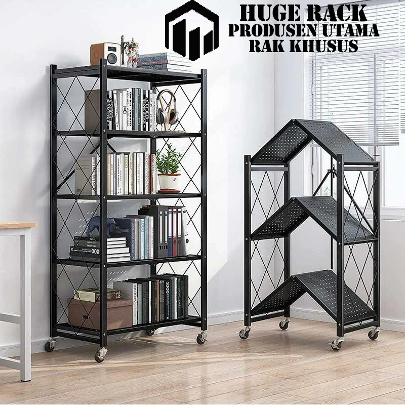 [Tanpa Instalasi ] Rak Dapur Lipat Serbaguna Rak Besi Susun 5 Tingkat Rak Penyimpanan Susun Multi-fungsi