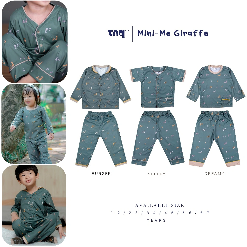 TNQ Kids Mini Me Giraffe Setelan Piyama Motif Printing Anak Laki Laki Dan Anak Perempuan Usia 1-7 Tahun