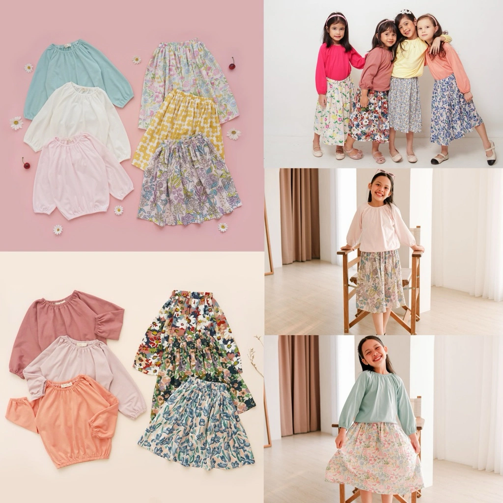 Amera Long Skirt Set Kids Embassy / Setelan Rok Anak Perempuan One Set Anak
