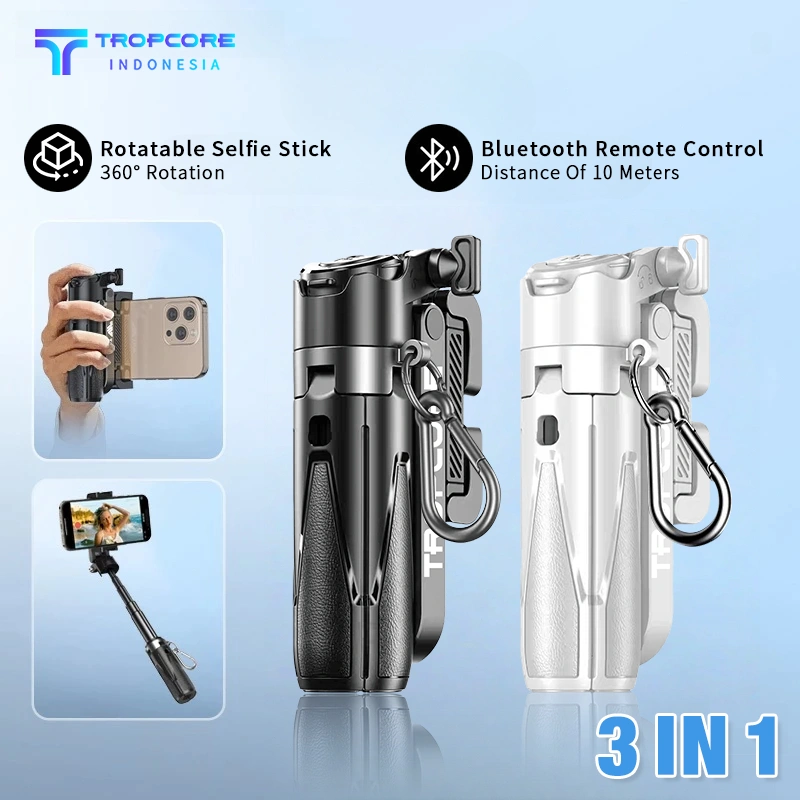 Tropcore Selfie Stick T28 Extendable Grip Tripod Mini 3 In 1 Tongsis Tripod Bluetooth Remote Control