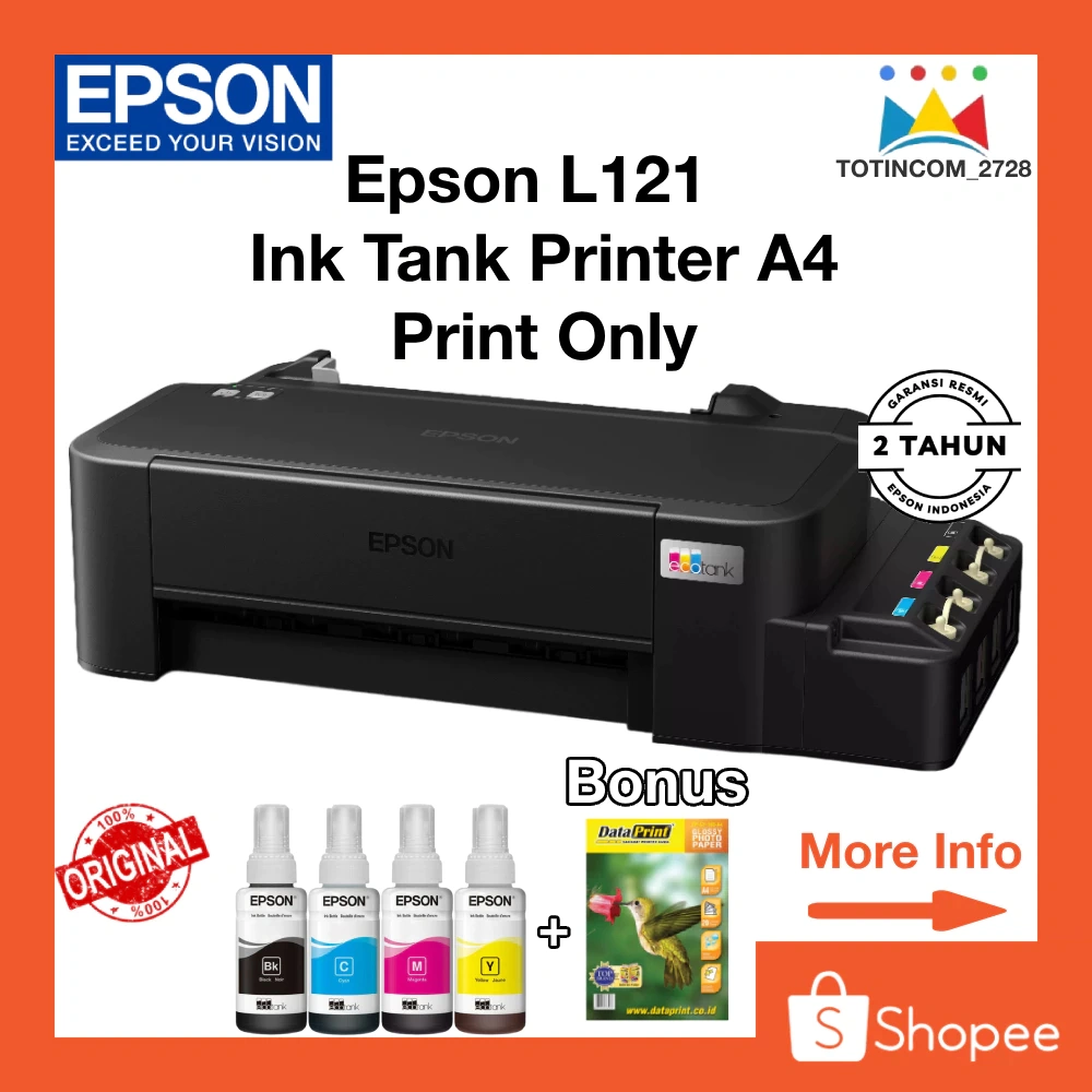 Printer F4 Epson L121 Printer tanpa Scanner Garansi Resmi 2 tahun Tinta Original