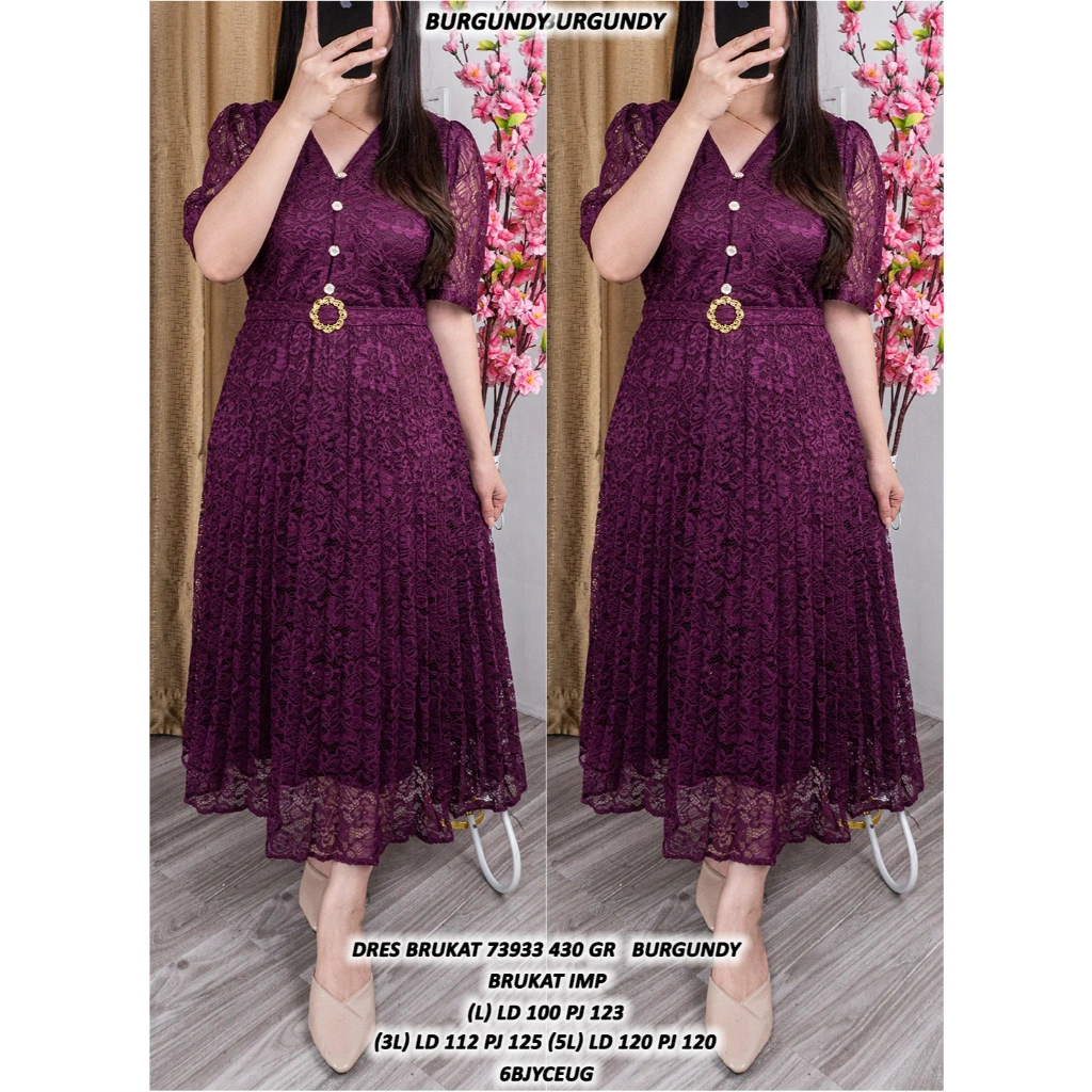 DRES BRUKAT 73933 430 GR  #KUALITAS TANPA TANDING SERAGAM NATAL KANTORAN ACARA NIKAHAN KONDAngan Dress Prisklet Brukat Mewah