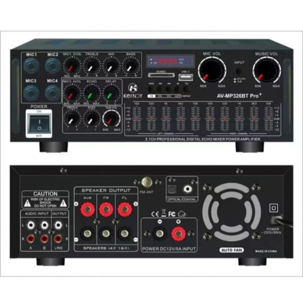 AV 326PRO+ Amplifier Bluetooth 5.2 Audio Channel 2.1 Full Bass Subwoofer AV-326 PRO+ Amplifier Karaoke Home Theater