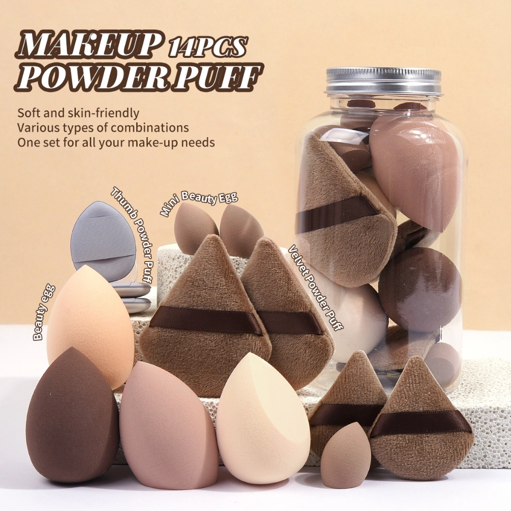 14Pcs Spons Makeup Lembut & Skin-friendly-Spons Bedak Tabur/Powder Puff Foundation/Triangle Cushion Puff/Beauty Blender Facial Beauty Tools 1670