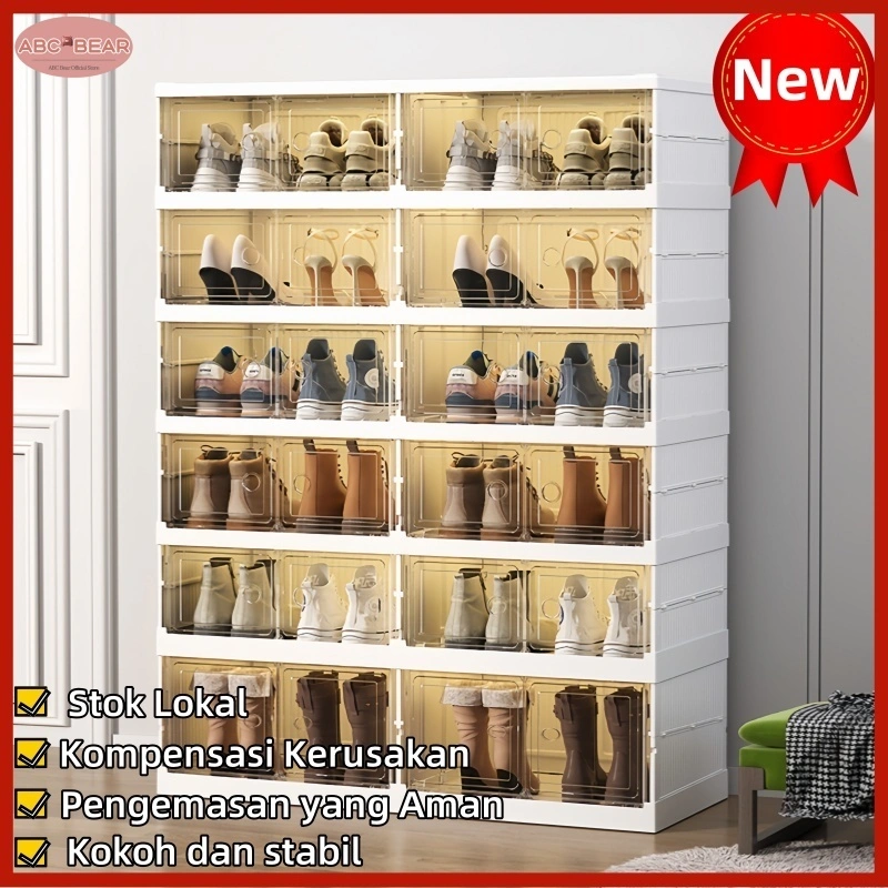 ABC BEAR Bebas Instalasi Shoe Storage Boxes   Lipat dan Simpan Multifungsi   Lemari Sepatu Tertutup Box