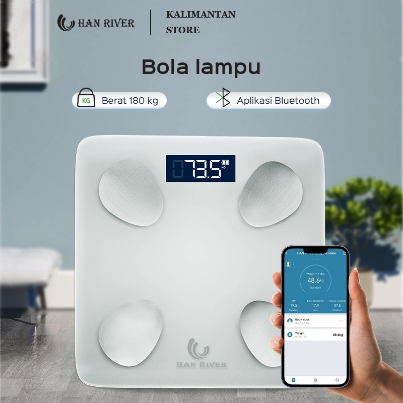 [Pengiriman dari Banjarmasin]HAN RIVER Timbangan Badan Digital 180kg Bluetooth APP Smart Scale