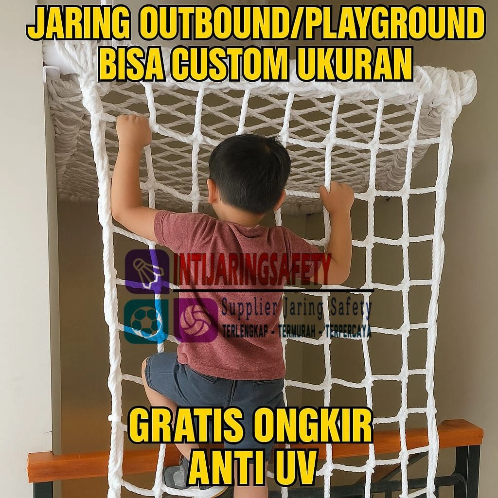 Jaring Playground Outbound | Jaring panjat | Jaring safety bahan nylon 14mm lubang kotak