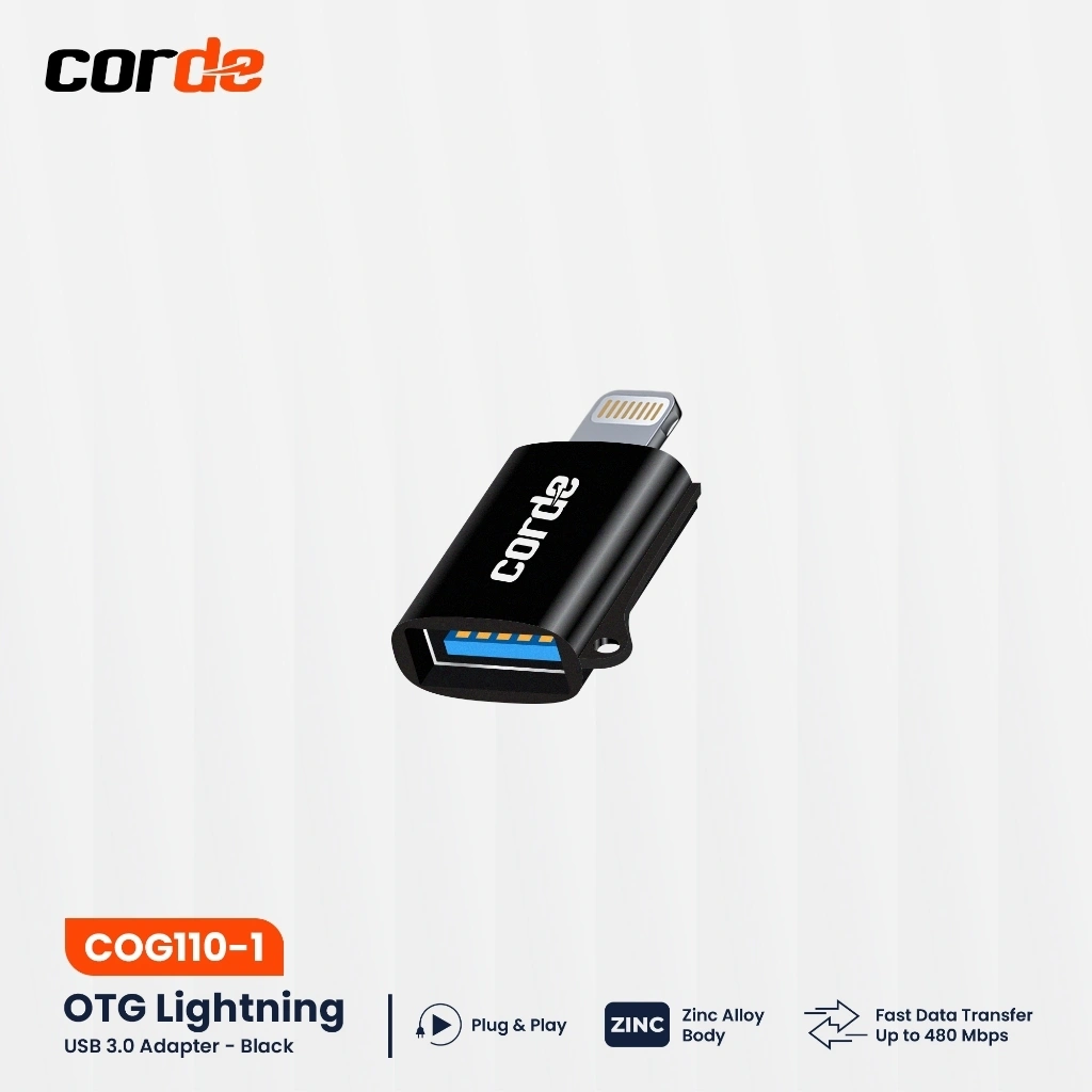 CORDE OTG iPhone & iPad Lightning Port USB Adapter Plug & Play COG110