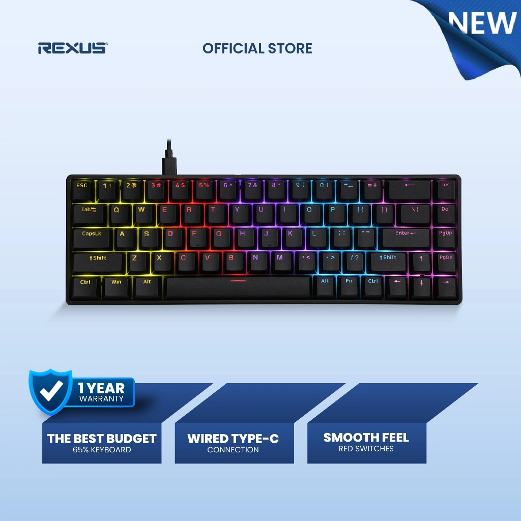 [Exclusive Shopee] Rexus SH600 Keyboard Gaming Mechanical 65% Layout - Full Key Anti-Ghosting