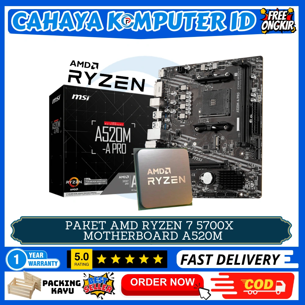 PAKET AMD RYZEN 7 5700X Socket AM4 + Motherboard MSI A520M GARANSI