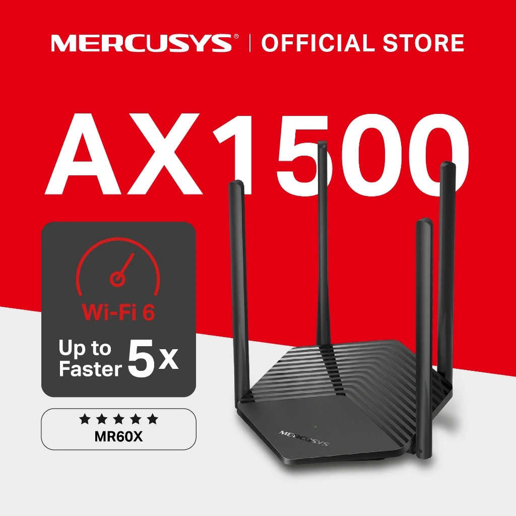 Mercusys | MR60X | Router Wi-Fi 6 AX1500 | Dual Band | 3× 1000Mbps LAN | Wirless Access Point | WPA3