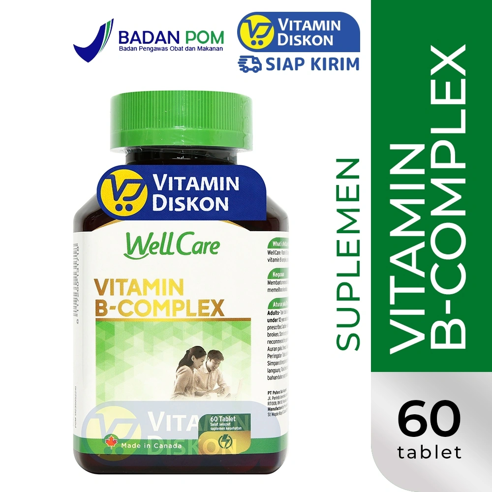WELLCARE VITAMIN B-COMPLEX 60 TABLET | Suplemen Untuk Meningkatkan Energi, Kesehatan Saraf & Otak, Cepat Lelah, Stress