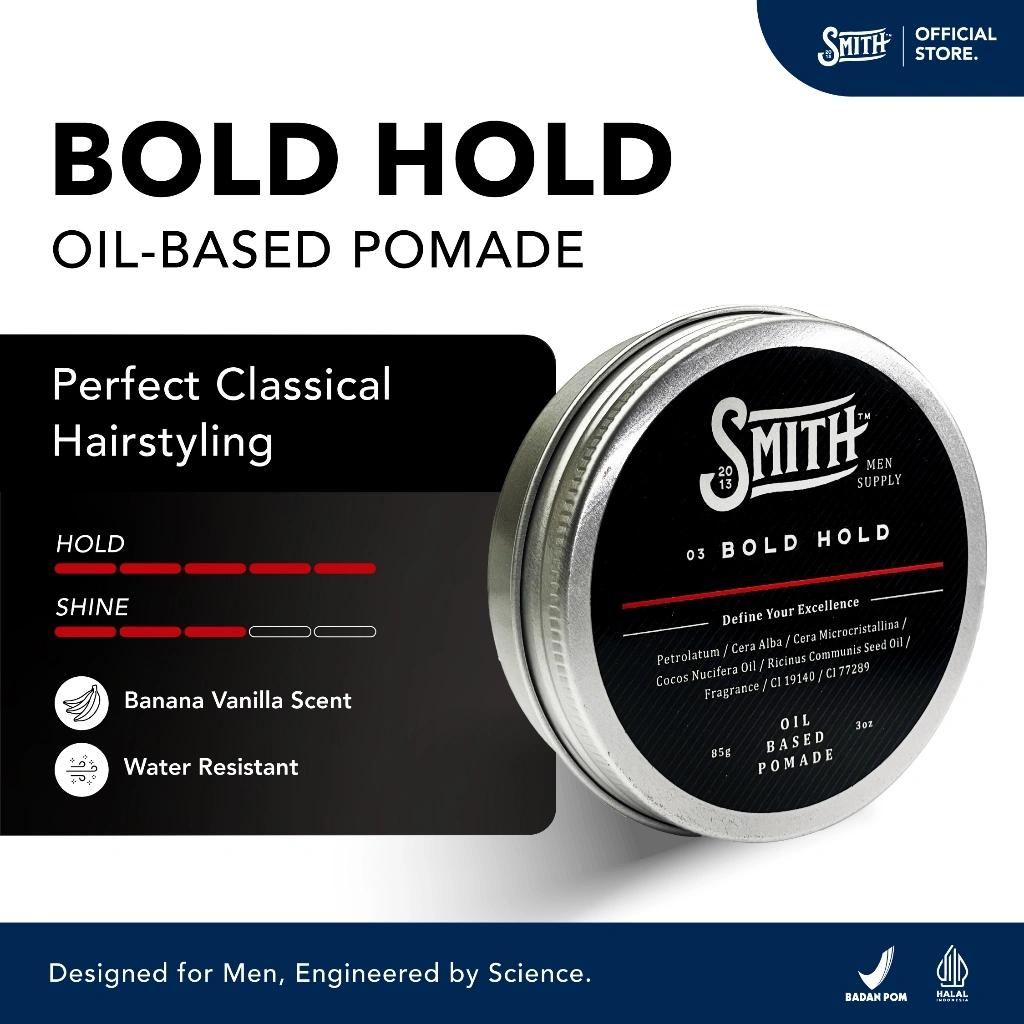 Smith Men Supply - Bold Hold Hair Pomade Oil Based 85gr | Pomade Rambut Pria | Minyak Rambut Pria | Pomade Oil Based | Minyak Rambut | Hair Styling | Pomed Rambut Pria | Pomed Rambut Pria Wangi | Pomade Rambut
