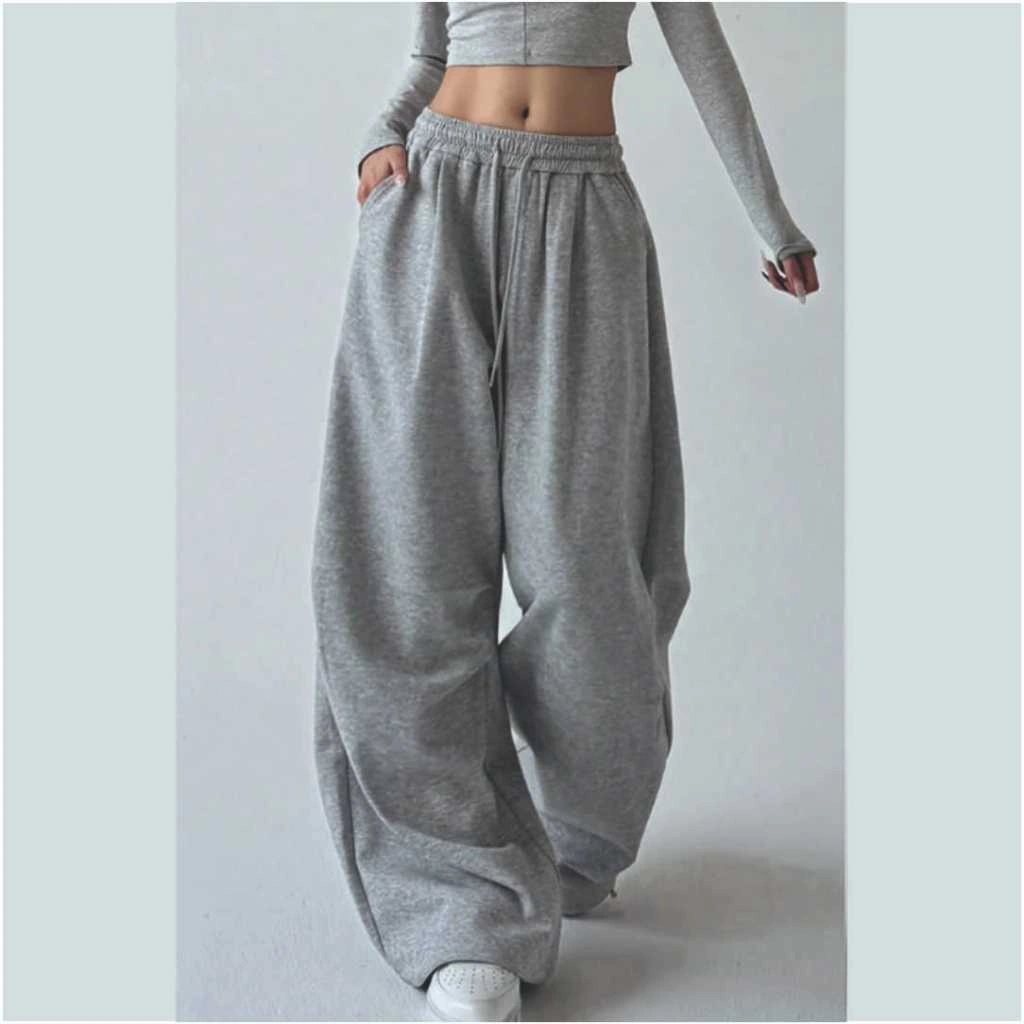 Spasmodic - Celana Sweatpants Loose Baggy Fleece Wanita Abu Misty