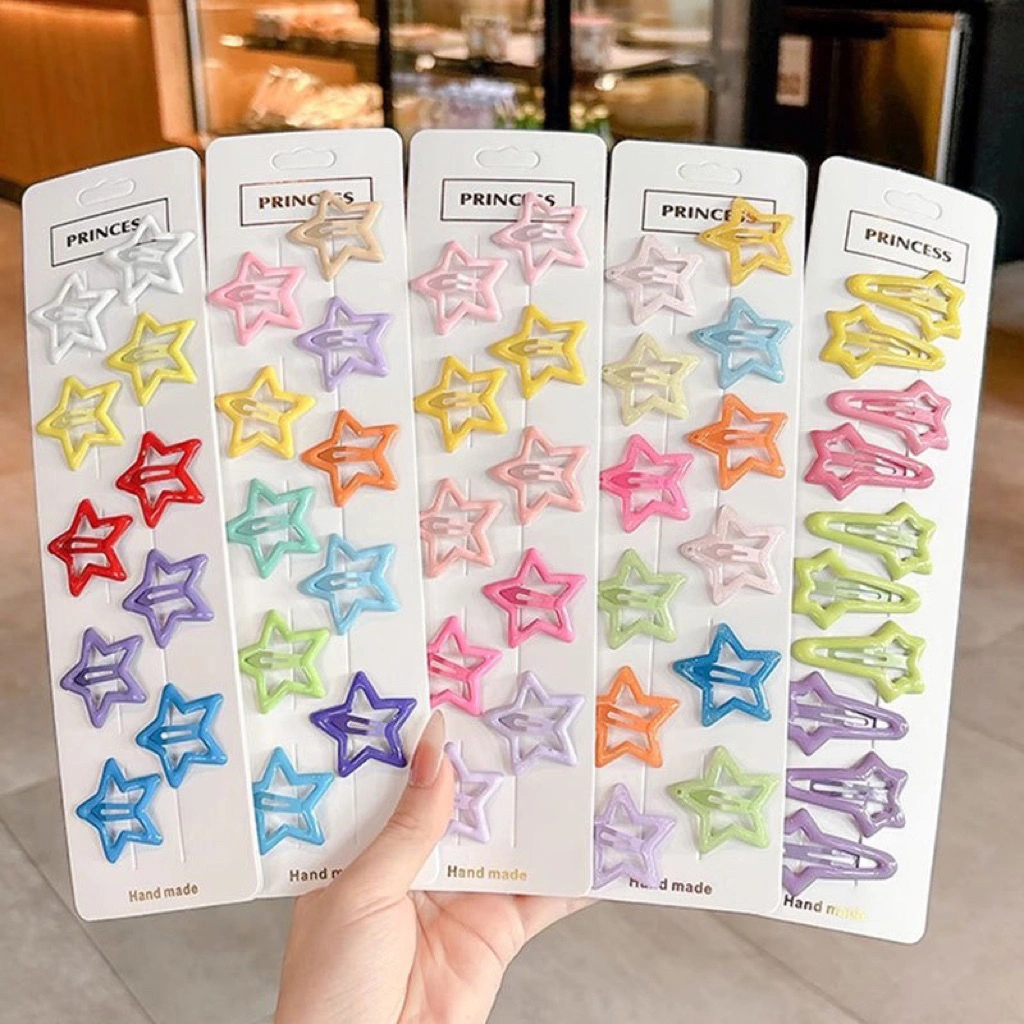 MFH - [ 10 PCS ] Jepit Rambut Klip Bintang Glossy Star Hair Clip Import Premium Y2K Fashion Aksesoris Jepitan Rambut Lucu Warna Warni Candy Pop Color Pastel Korean Style Satuan Ecer Anak Perempuan Wanita Cewek