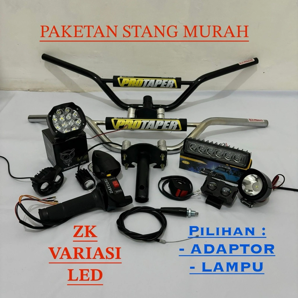 Paket paketan Stang Trail Hitam/Chrome busa Protaper Adaptor Honda Gasspontan 2 tombol saklar free lampu sorot