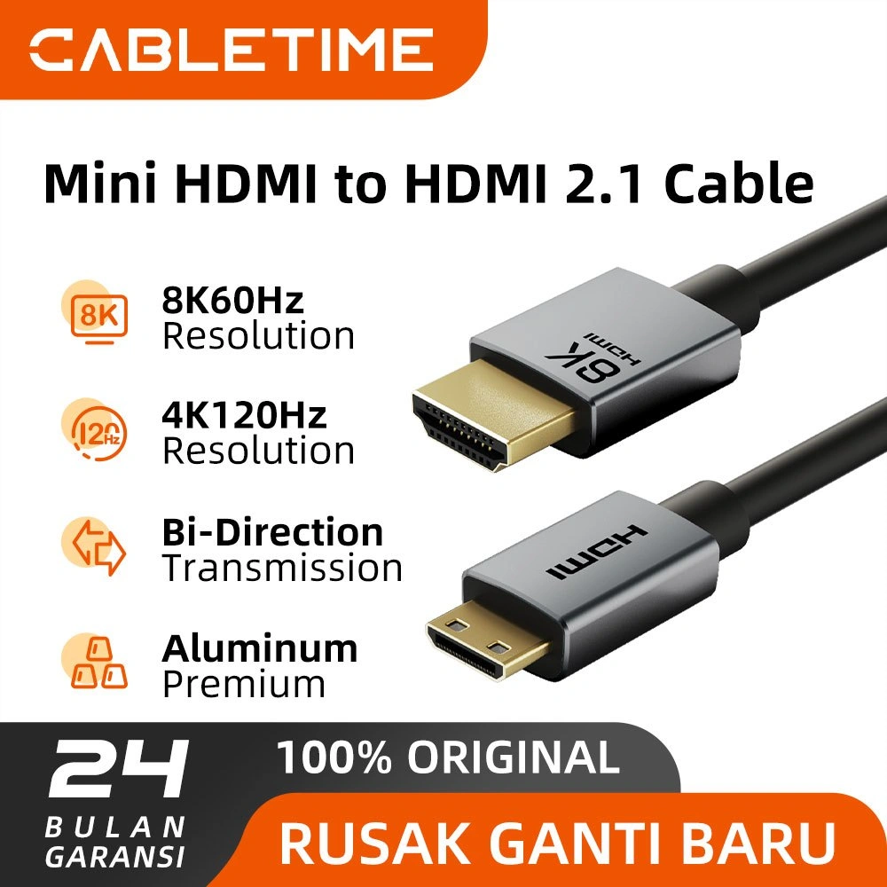 CABLETIME Kabel Mini HDMI to HDMI Male 4K 8K 60Hz HDR for Camera